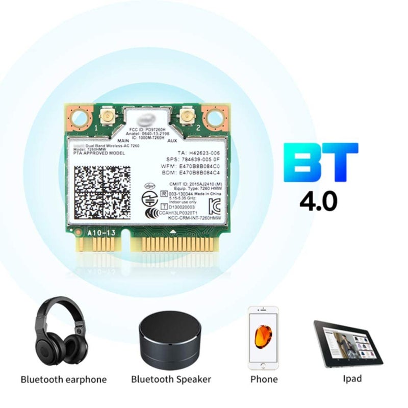 REKONG بطاقة واي فاي لترقية الكمبيوتر - بطاقة شبكة Mini PCIe AC7260 ثنائية النطاق + بلوتوث 4.0 توفر واي فاي موثوق لأجهزة الكمبيوتر المكتبية القديمة وأجهزة اللابتوب القديمة، تدعم ويندوز 10/8/7 - Image 4
